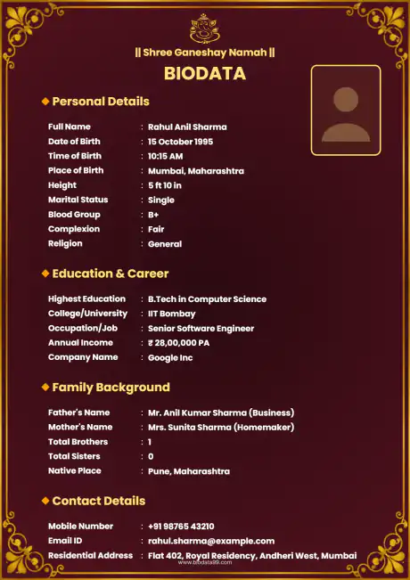 Classic Brown Vintage Classic brown vintage wedding biodata format with complete family background